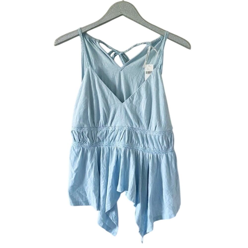 Anthropologie V Neck Asymmetrical Top Light Blue NEW